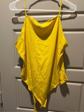 H&M Yellow Ribbed Spaghetti Strap Bodysuit
